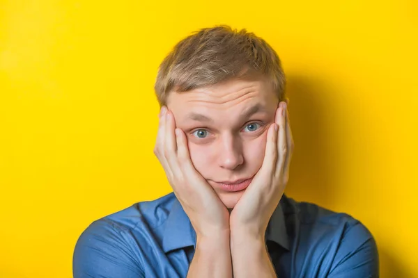 Blond Young Man Gesture Sadness Does Know What Confusion Isolated — Stock Photo, Image