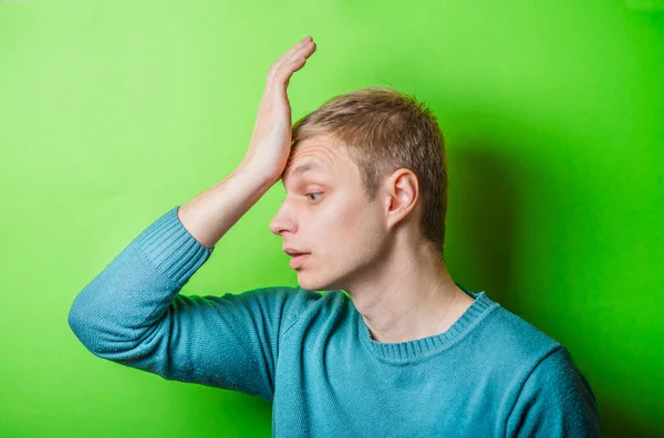 Upset Young Man Hand His Head — Stock Photo, Image