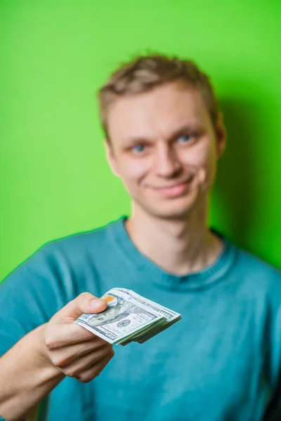Young Man Money Hand — Stock Photo, Image