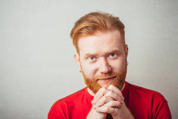 Praying Young Redhead Man Beard — стоковое фото