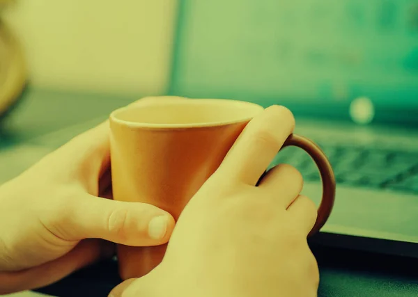 Closeup Man Hand Coffee — Stock Photo, Image