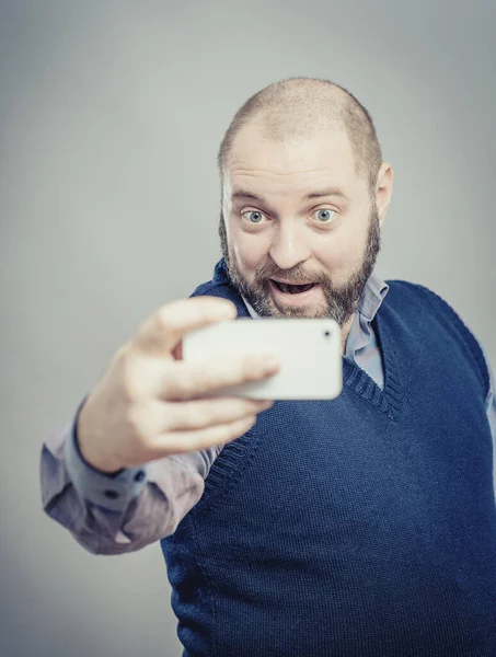 Handsome Young Man Shirt Holding Camera Making Selfie Smiling While — Stock Photo, Image