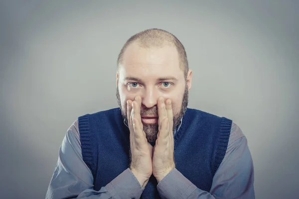 Young Man Upset Hands Face — Stock Photo, Image