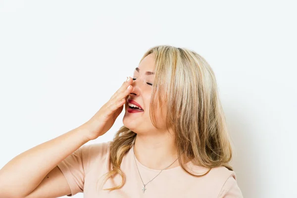 Yawns Female Studio Background — Stock Photo, Image