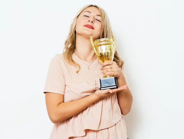 Woman Golden Cup — Stock Photo, Image