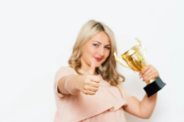 Woman Golden Cup — Stock Photo, Image