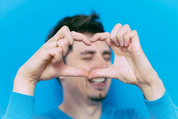 Hombre Haciendo Una Mano Corazón Marco — Foto de Stock