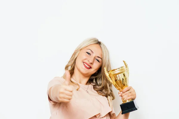 Woman Golden Cup — Stock Photo, Image