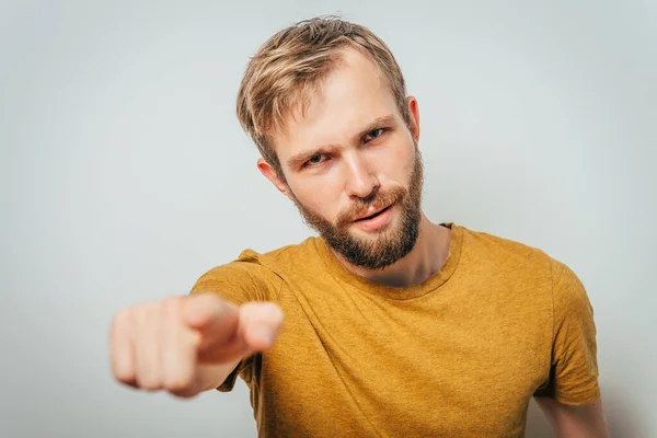 Young Man Showing His Index Finger Camera — Stock Photo, Image