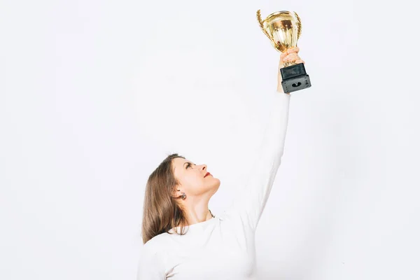 Woman Golden Cup — Stock Photo, Image