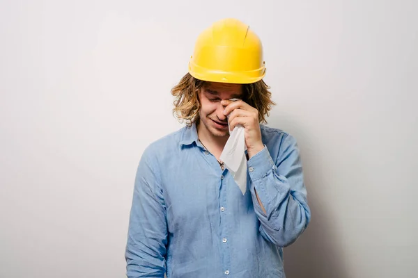 Trabajador Construcción Llorando — Foto de Stock