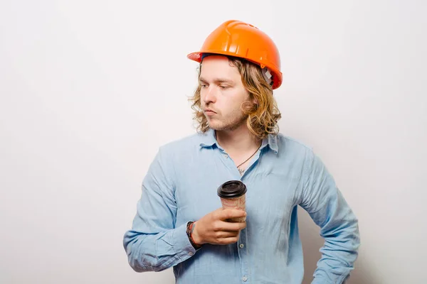 Arbeiter Trinkt Kaffee Der Pause — Stockfoto