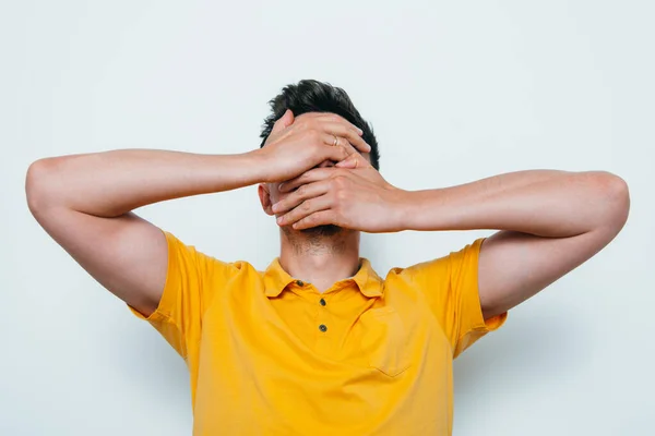 Man Covered His Face His Hands — Stock Photo, Image