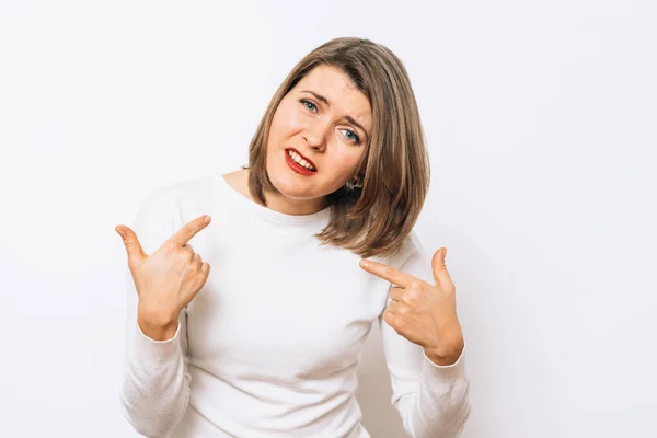 Woman Asks Who Showing Themselves Fingers — Stock Photo, Image