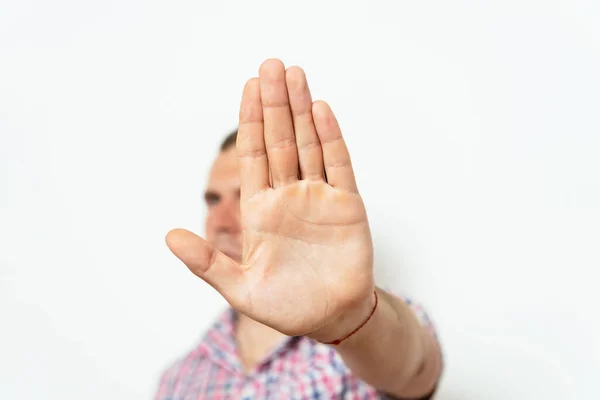 Affärsman Visar Stopp Gest — Stockfoto