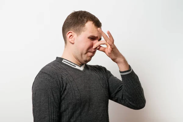 Stench Closes Man Nose — Stock Photo, Image