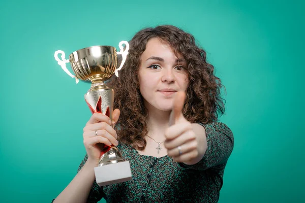 Woman Golden Cup — Stock Photo, Image