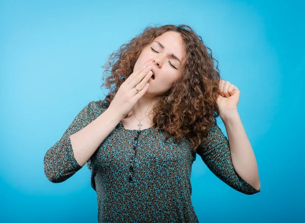 Yawns Female Studio Background — Stock Photo, Image