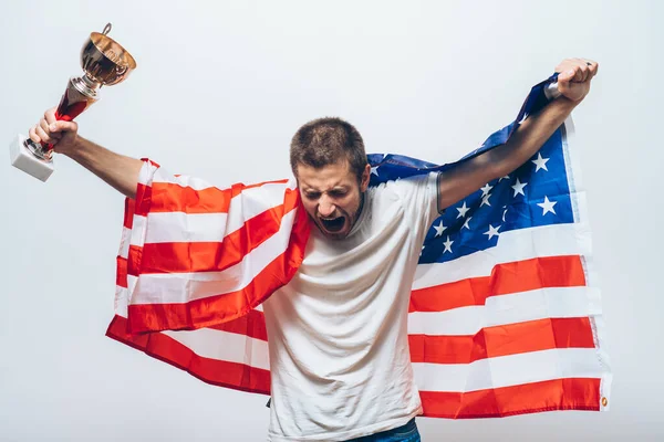 Hombre Escuchando Himno Nacional Patriota —  Fotos de Stock