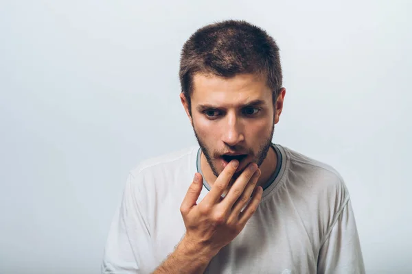 Hombre Puso Dedo Sus Labios —  Fotos de Stock