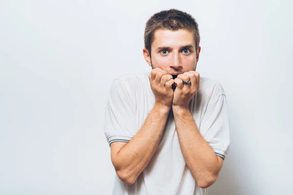 Man Bites His Nails — Stock Photo, Image