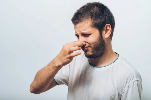 Stench Closes Man Nose — Stock Photo, Image