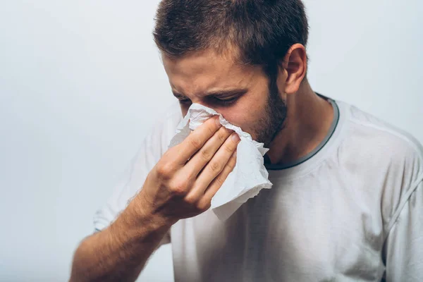 Man Has Runny Nose — Stock Photo, Image