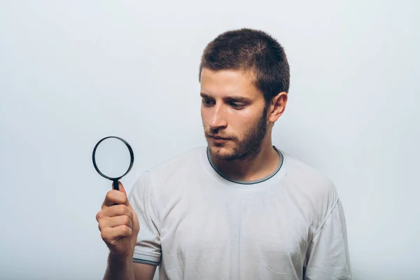 Mannen Med Förstoringsglas — Stockfoto