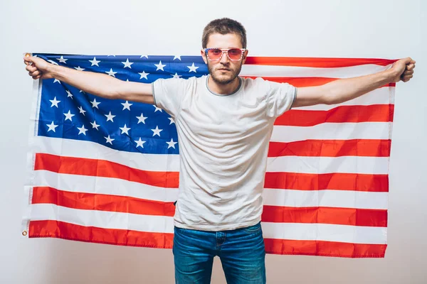 Mann Hört Nationalhymne Patriot — Stockfoto