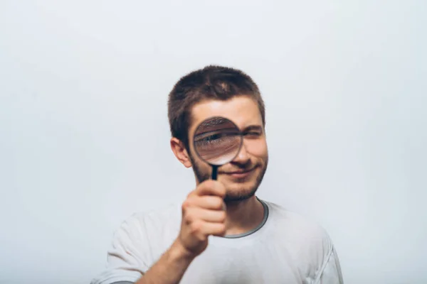 Mannen Med Förstoringsglas — Stockfoto