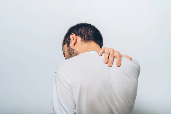 Pescoço Dor Homem Trás — Fotografia de Stock