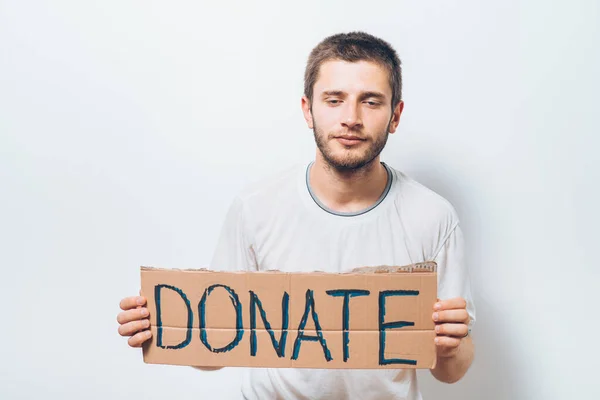 Macho Donación Cartulina Sobre Fondo Gris —  Fotos de Stock