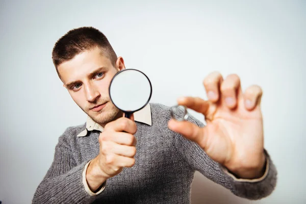 Mannen Med Förstoringsglas — Stockfoto