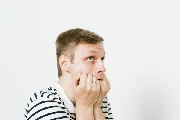 Man Bites His Nails — Stock Photo, Image