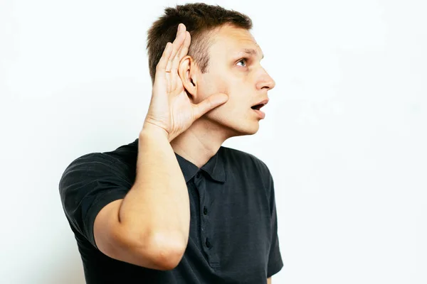 Ouve Homem Tenta Ouvir — Fotografia de Stock