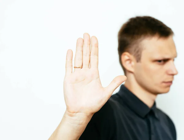 Affärsman Visar Stopp Gest — Stockfoto