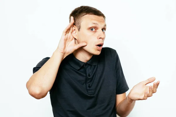 Slyší Muže Pokouší Naslouchat — Stock fotografie