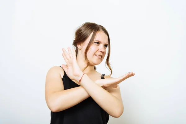 Pare Gesto Com Indignação Mostrado Pelas Mulheres — Fotografia de Stock