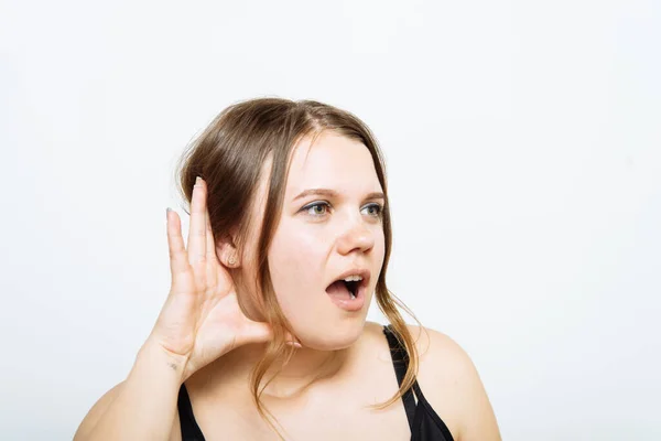 Overhears Woman Tries Listen — Stock Photo, Image