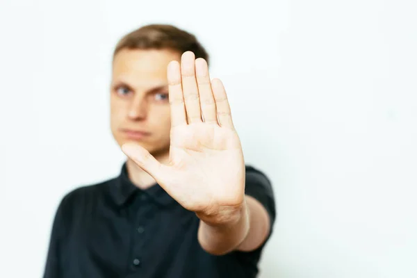 Affärsman Visar Stopp Gest — Stockfoto