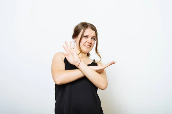 Stop Met Het Gebaar Van Verontwaardiging Van Vrouwen — Stockfoto