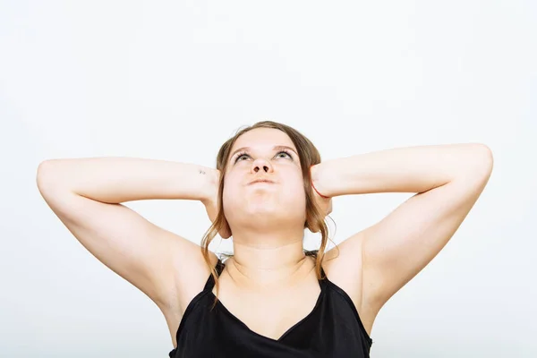 Cerrar Orejas Mujer Fondo Estudio — Foto de Stock