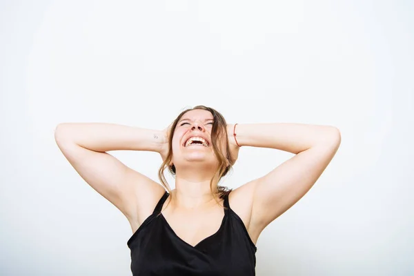 Mujer Gritando Enojado Fondo Estudio — Foto de Stock