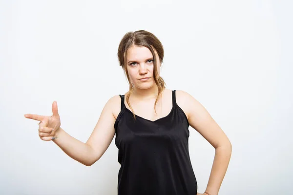 Meisje Wijst Naar Iemand Vinger — Stockfoto