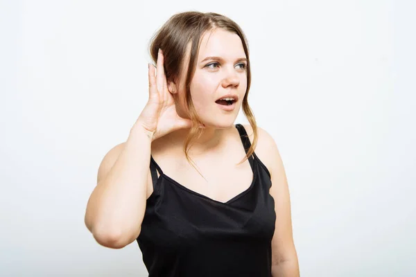 Escucha Una Mujer Trata Escuchar — Foto de Stock