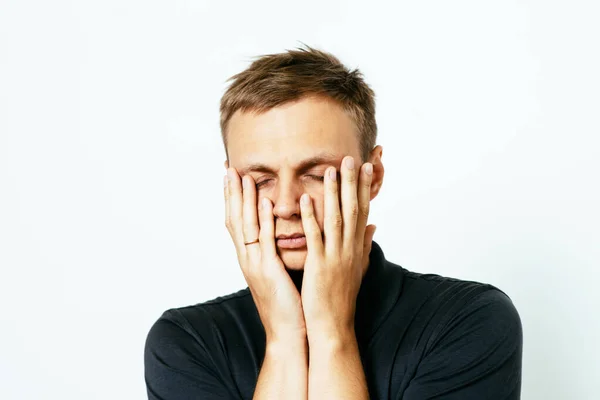 Man Covered His Face His Hands — Stock Photo, Image