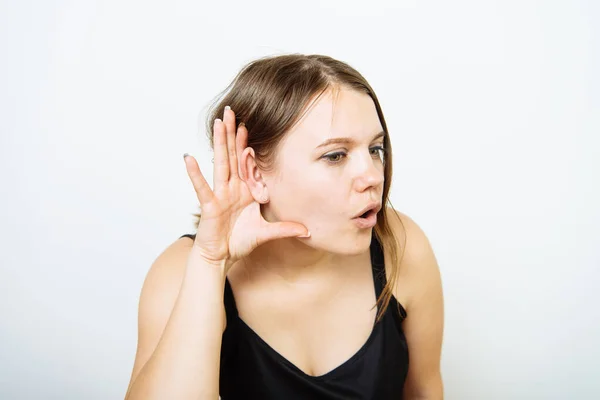 Escucha Una Mujer Trata Escuchar —  Fotos de Stock