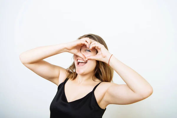 Mujer Haciendo Una Mano Corazón Marco — Foto de Stock