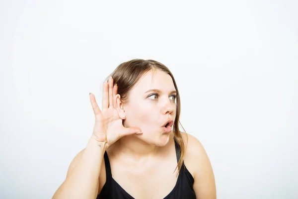 Escucha Una Mujer Trata Escuchar — Foto de Stock