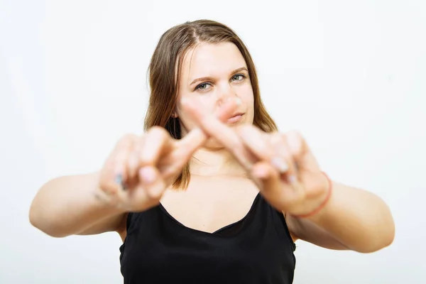 Pare Gesto Com Indignação Mostrado Pelas Mulheres — Fotografia de Stock